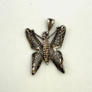 Vintage Sterling Silver Filagree Butterfly Pendant 1.25"